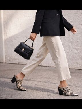 Jeffrey Campbell Cleo Snake Print Mule Booties Pointed Toe Western Block Heel 6